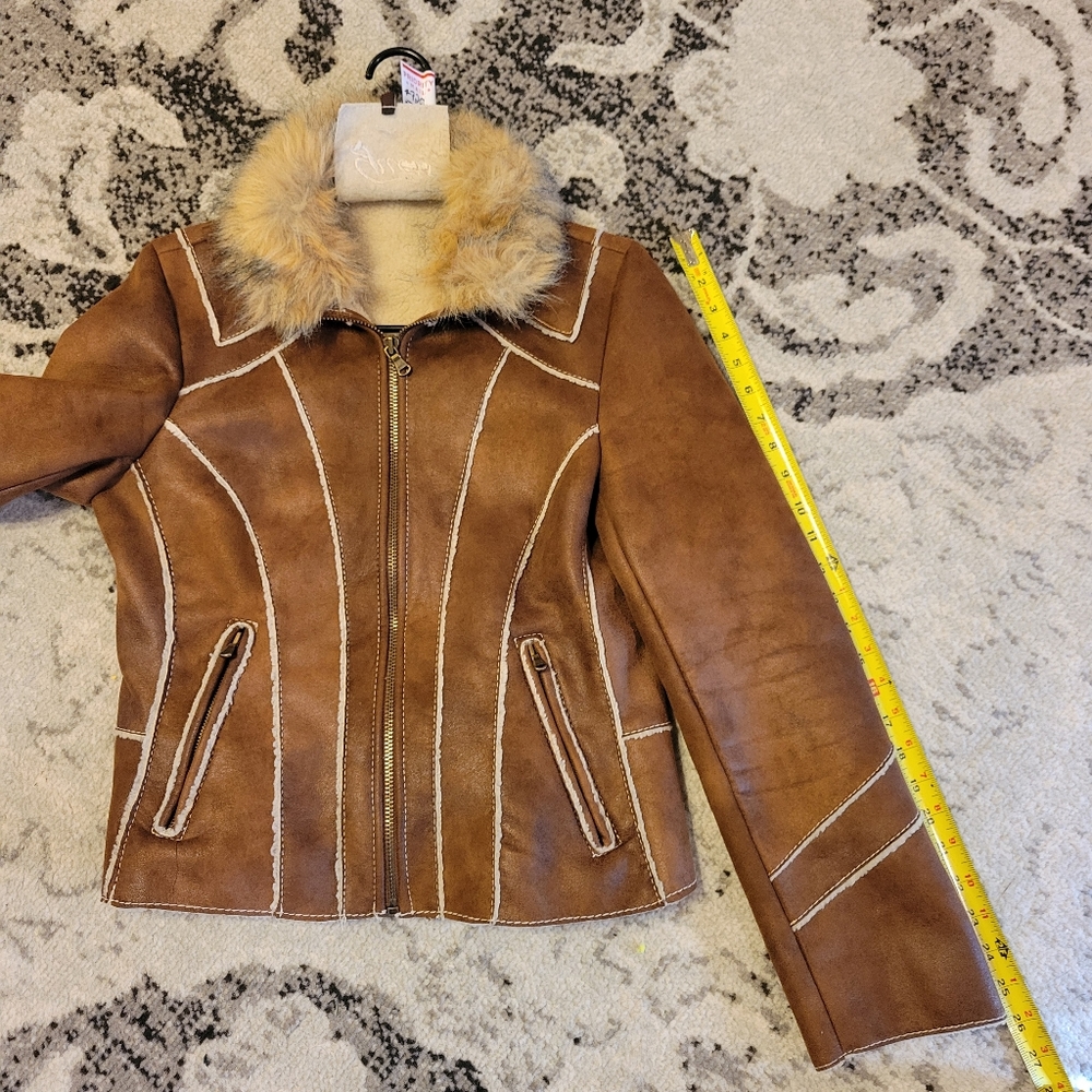 Guess Faux Leather Faux Fur Removable Collar Faux Shearling Western Designer 720 - Picture 9 of 15